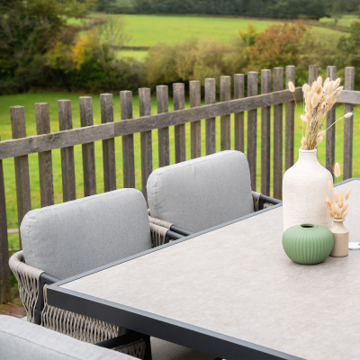 Sophia 6 Seat Rattan Aluminium Dining Set - Rectangular Table in Mottled Grey