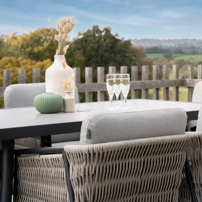 Sophia 6 Seat Rattan Aluminium Dining Set - Rectangular Table in Mottled Grey