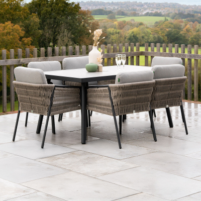 Sophia 6 Seat Rattan Aluminium Dining Set - Rectangular Table in Mottled Grey