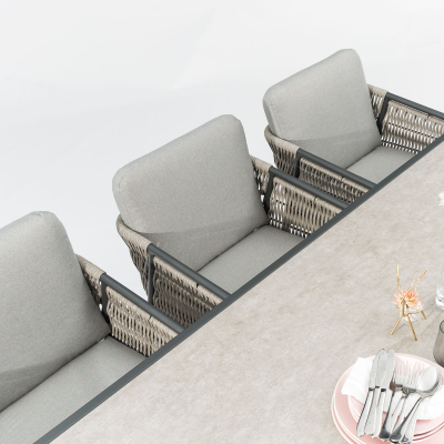 Sophia 8 Seat Rattan Aluminium Dining Set - Rectangular Table in Mottled Grey