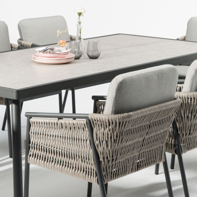 Sophia 8 Seat Rattan Aluminium Dining Set - Rectangular Table in Mottled Grey