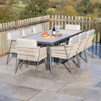 Sophia 8 Seat Rattan Aluminium Dining Set - Rectangular Table in Mottled Grey