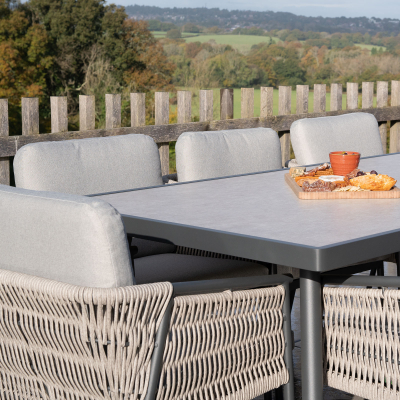 Sophia 8 Seat Rattan Aluminium Dining Set - Rectangular Table in Mottled Grey