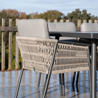 Sophia 8 Seat Rattan Aluminium Dining Set - Rectangular Table in Mottled Grey