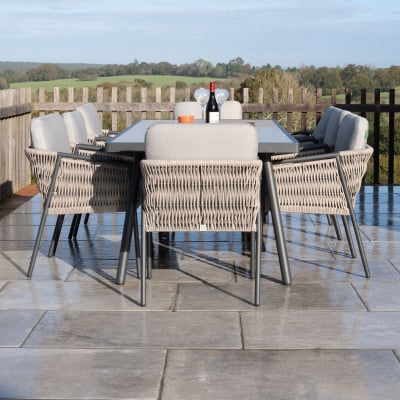 Sophia 8 Seat Rattan Aluminium Dining Set - Rectangular Table in Mottled Grey