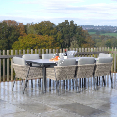 Sophia 8 Seat Rattan Aluminium Dining Set - Rectangular Table in Mottled Grey