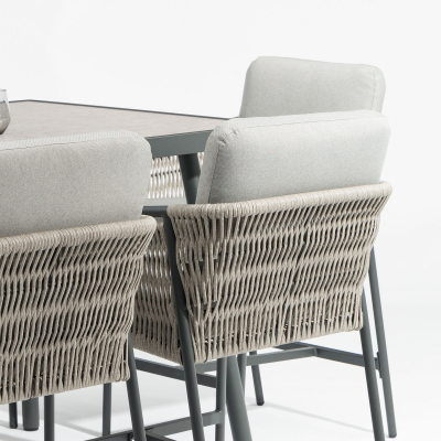 Sophia 6 Seat Rattan Aluminium High Dining Set - Rectangular Table in Mottled Grey