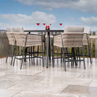 Sophia 6 Seat Rattan Aluminium High Dining Set - Rectangular Table in Mottled Grey