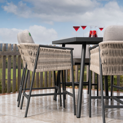 Sophia 6 Seat Rattan Aluminium High Dining Set - Rectangular Table in Mottled Grey