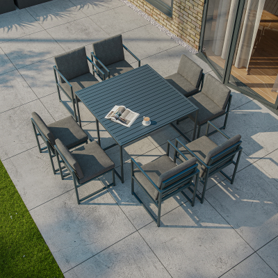 Phoebe 8 Seat Aluminium Cube Dining Set with 4 Chairs and 4 Side Chairs  - Square Table in Graphite Grey