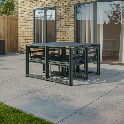 Phoebe 8 Seat Aluminium Cube Dining Set with 4 Chairs and 4 Side Chairs  - Square Table in Graphite Grey