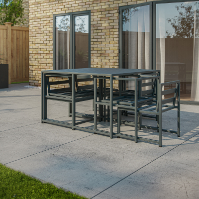 Phoebe 8 Seat Aluminium Cube Dining Set with 4 Chairs and 4 Side Chairs  - Square Table in Graphite Grey