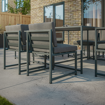 Phoebe 8 Seat Aluminium Cube Dining Set with 4 Chairs and 4 Side Chairs  - Square Table in Graphite Grey