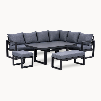 Maxwell L-Shape Corner Aluminium Lounge Dining Set - Rising Table in Graphite Grey