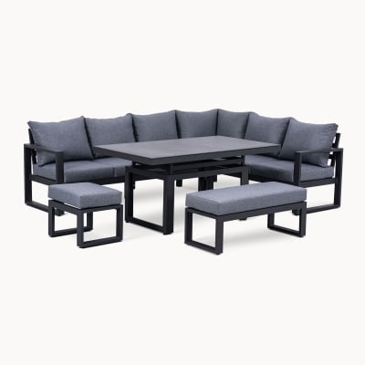 Maxwell L-Shape Corner Aluminium Lounge Dining Set - Rising Table in Graphite Grey