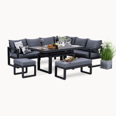 Maxwell L-Shape Corner Aluminium Lounge Dining Set - Rising Table in Graphite Grey