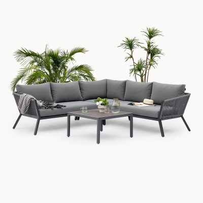 Darcey Rope Aluminium Corner Sofa Lounging Set in Heron Grey