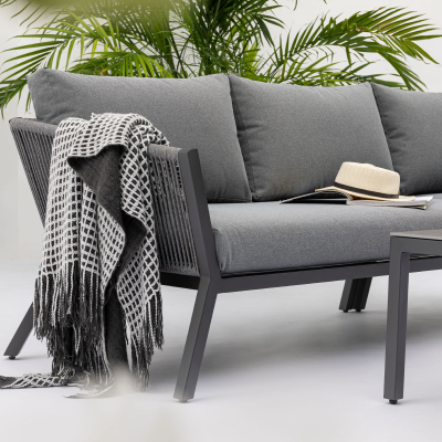 Darcey Rope Aluminium Corner Sofa Lounging Set in Heron Grey