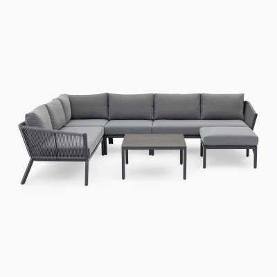 Darcey Rope Aluminium Large Corner Sofa Lounging Set in Heron Grey