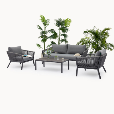 Darcey Rope Aluminium 2 Seater Sofa Lounging Set in Heron Grey