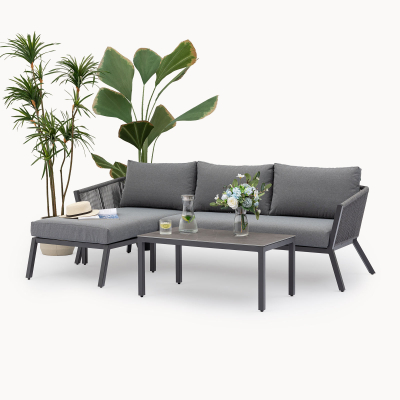 Darcey Rope Aluminium 3 Seater Chaise Sofa Lounging Set in Heron Grey