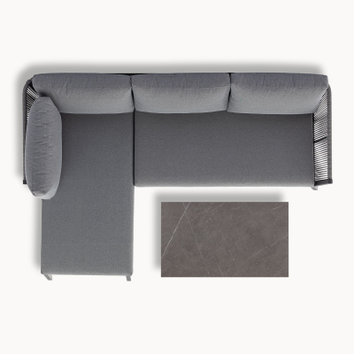 Darcey Rope Aluminium 3 Seater Chaise Sofa Lounging Set in Heron Grey