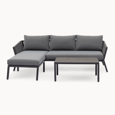 Darcey Rope Aluminium 3 Seater Chaise Sofa Lounging Set in Heron Grey