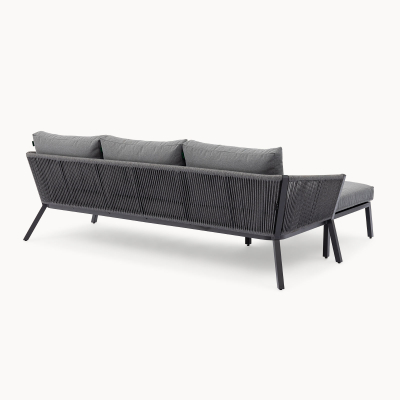 Darcey Rope Aluminium 3 Seater Chaise Sofa Lounging Set in Heron Grey