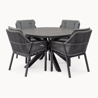 Darcey 4 Seat Rope Aluminium Dining Set - Round Table in Heron Grey