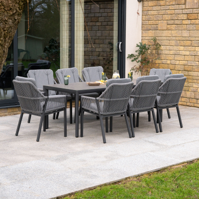 Darcey 8 Seat Rope Aluminium Dining Set - Rectangular Table in Heron Grey