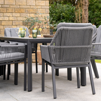 Darcey 8 Seat Rope Aluminium Dining Set - Rectangular Table in Heron Grey