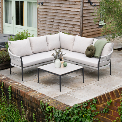 Daisy Rope Aluminium Corner Sofa Lounging Set in Cloudy Grey