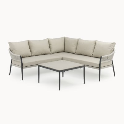 Daisy Rope Aluminium Corner Sofa Lounging Set in Cloudy Grey