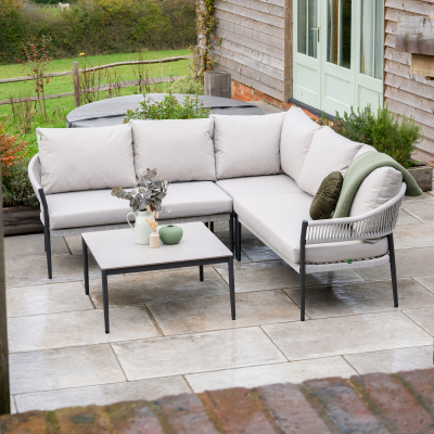 Daisy Rope Aluminium Corner Sofa Lounging Set in Cloudy Grey