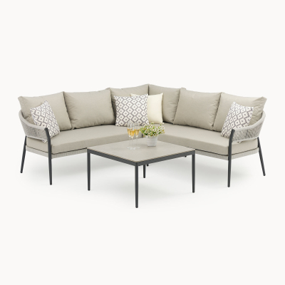 Daisy Rope Aluminium Corner Sofa Lounging Set in Cloudy Grey