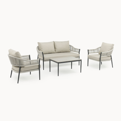 Daisy Rope Aluminium 2 Seater Sofa Lounging Set in Cloudy Grey