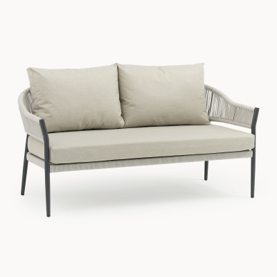 Daisy Rope Aluminium 2 Seater Sofa Lounging Set in Cloudy Grey