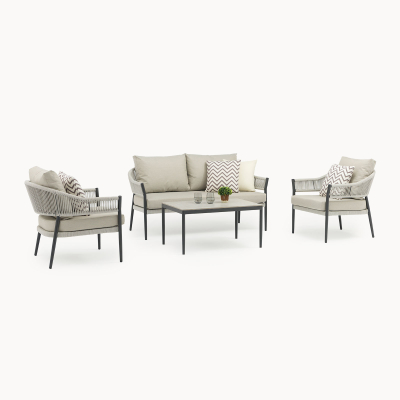 Daisy Rope Aluminium 2 Seater Sofa Lounging Set in Cloudy Grey