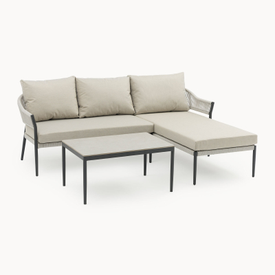 Daisy Rope Aluminium 3 Seater Left Handed Chaise Sofa Lounging Set in Cloudy Grey