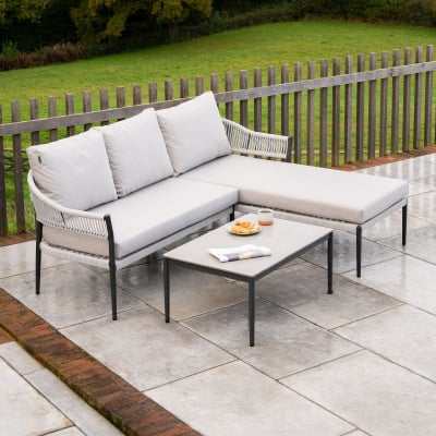 Daisy Rope Aluminium 3 Seater Left Handed Chaise Sofa Lounging Set in Cloudy Grey