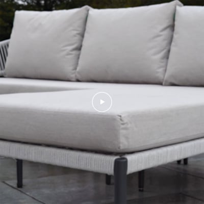 Daisy Rope Aluminium 3 Seater Left Handed Chaise Sofa Lounging Set in Cloudy Grey