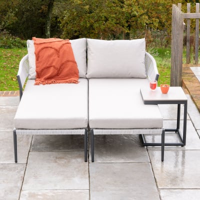 Daisy Rope Aluminium Chaise Day Bed Lounging Set in Cloudy Grey