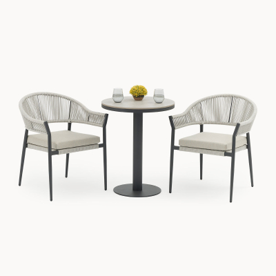 Daisy 2 Seat Rope Aluminium Bistro Set - Round Table in Cloudy Grey