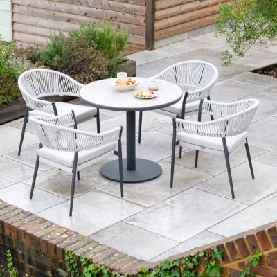 Daisy 4 Seat Rope Aluminium Dining Set - Round Table in Cloudy Grey