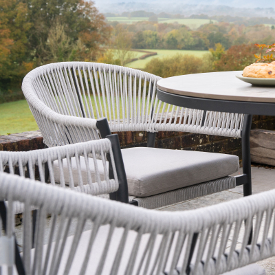 Daisy 4 Seat Rope Aluminium Dining Set - Round Table in Cloudy Grey