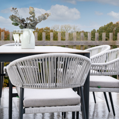 Daisy 6 Seat Rope Aluminium Dining Set - Rectangular Table in Cloudy Grey