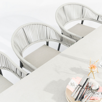 Daisy 8 Seat Rope Aluminium Dining Set - Rectangular Table in Cloudy Grey