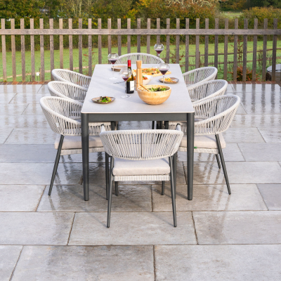 Daisy 8 Seat Rope Aluminium Dining Set - Rectangular Table in Cloudy Grey