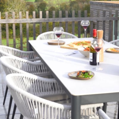 Daisy 8 Seat Rope Aluminium Dining Set - Rectangular Table in Cloudy Grey