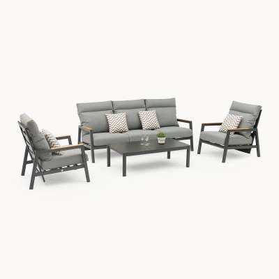 Isaac Aluminium Wood 3 Seater Sofa Lounging Set in Graphite Grey